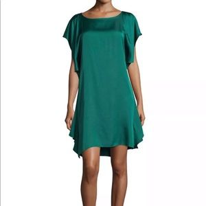 BCBGMaxAzria Anaya Dark Emerald Green Resort Cold Shoulder Silky Shift Dress - L